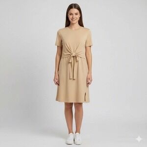 Lululemon Tie Front Tunic Dress Tan Size 12 Short Sleeve Pima Cotton Athleisure